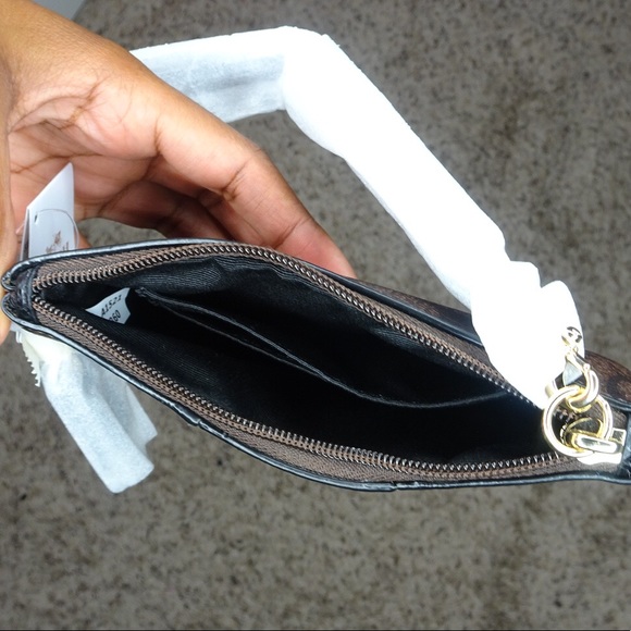 COACH Signature PVC & Leather Small Wristlet - Brown, Black, Gold - Picture 6 of 7